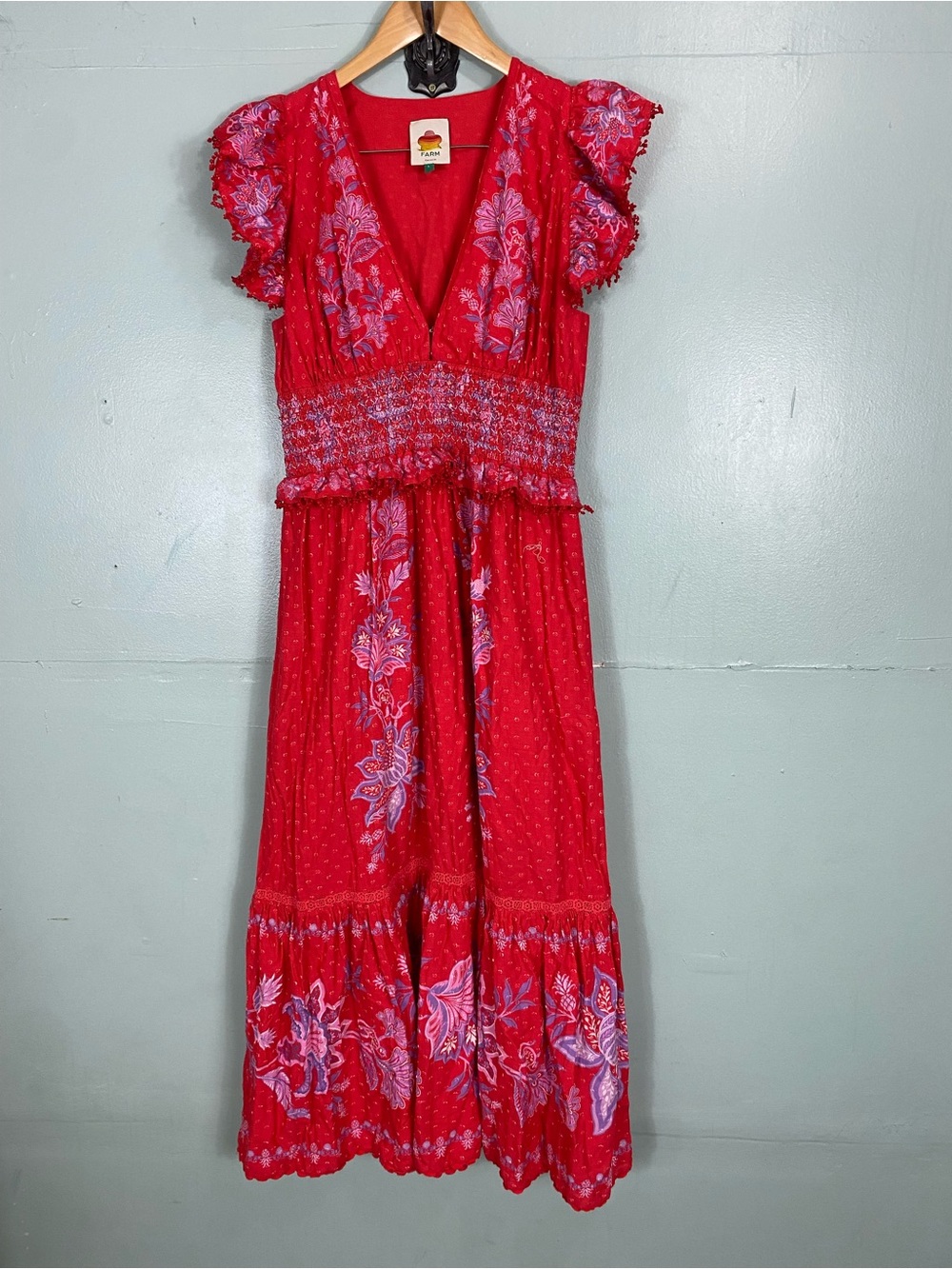 Farm Rio Shell Garden Maxi Dress Red Floral Sundress Large